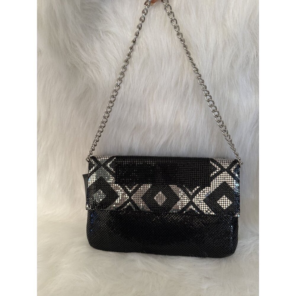 Whiting & Davis Aztec Clutch Black & Silver